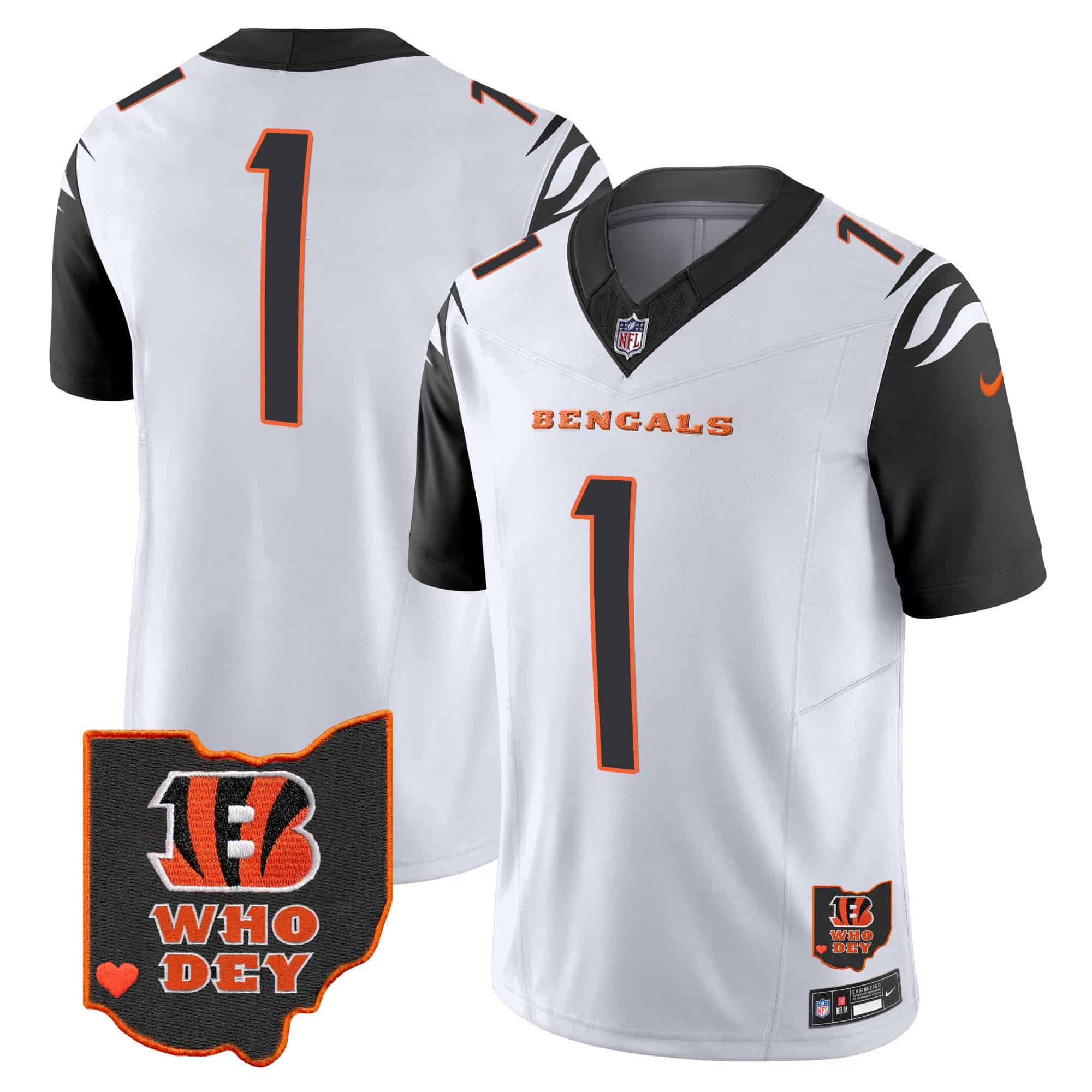 Men Cincinnati Bengals #1 Chase White 2024 Nike Patch Vapor Limited NFL Jersey style 3->customized nfl jersey->Custom Jersey